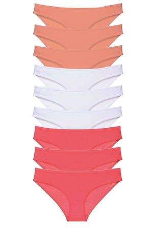 9 adet Süper Eko Set Likralı Kadın Slip Külot Pudra Beyaz Fuşya - S