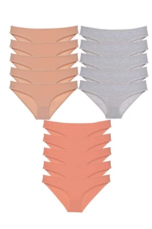 15 adet Süper Eko Set Likralı Kadın Slip Külot Ten Gri Pudra - XL