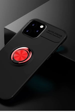 Newface Apple iPhone 12 Kılıf Range Yüzüklü Silikon - Siyah-Kırmızı