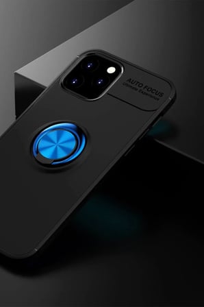 Newface Apple iPhone 12 Kılıf Range Yüzüklü Silikon - Siyah-Mavi