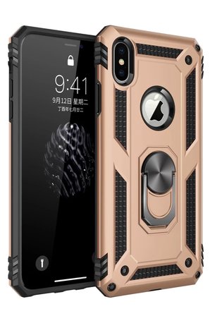 Newface Apple iPhone X Kılıf Sofya Yüzüklü Silikon Kapak - Gold