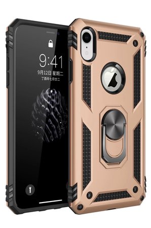Newface Apple iPhone XR Kılıf Sofya Yüzüklü Silikon Kapak - Gold