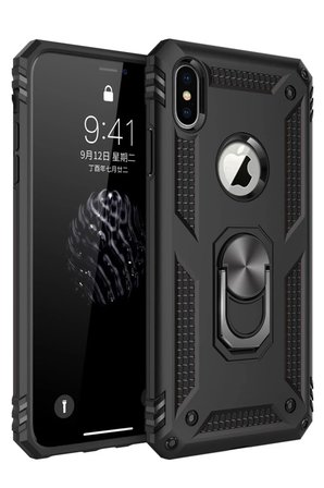 Newface Apple iPhone XS Max Kılıf Sofya Yüzüklü Silikon Kapak - Siyah