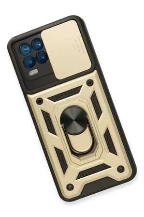 Newface Realme 8 Kılıf Pars Lens Yüzüklü Silikon - Gold