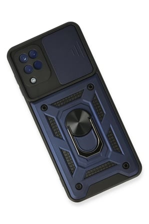 Newface Samsung Galaxy A22 Kılıf Pars Lens Yüzüklü Silikon - Lacivert