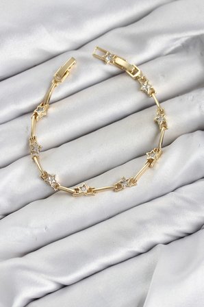 CM Gold Renk Yıldız Model Zirkon Taşlı Pirinç Kadın Bileklik