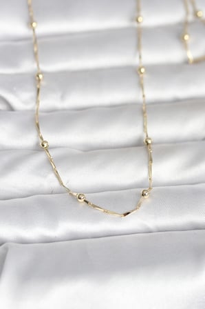 CM 14K Gold Renk Kesme Çubuk Zincir Topçuklu Model 60 cm Kadın Kolye