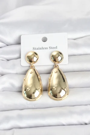 316L Çelik Gold Renk Damla Model Kadın Küpe