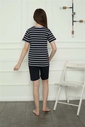 Kız Çocuk Penye Şortlu Pijama Takım Lacivert