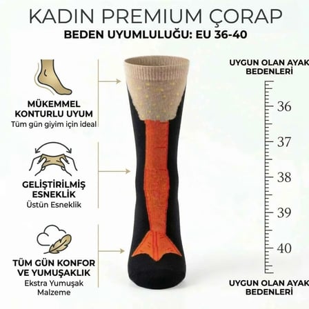 Kadın Kaz Ayağı Desenli Siyah Pamuklu Çorap 36-40 | Dikişsiz Burun, Esnek Manşet, Nefes Alan Yumuşak Dokulu