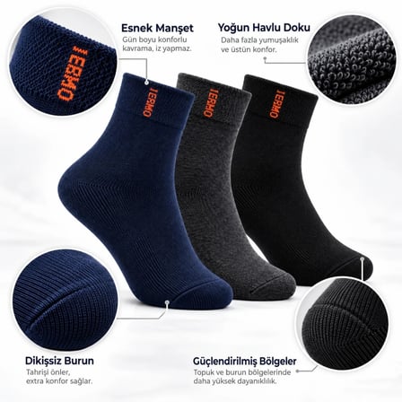Erkek Çorap 6'lı Dikişsiz Havlu  | Orta Konç, Sıcak Tutan, Yumuşak ve Dayanıklı