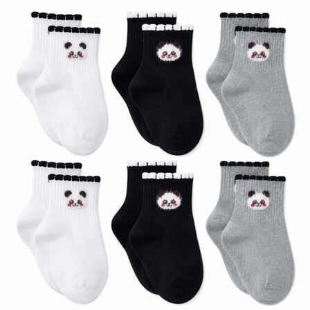 Kadın Panda Desenli Kısa Konç Çorap 6’lı Paket, %80 Pamuklu Dikişsiz Burun, Nefes Alan Yumuşak Bilek Çorabı, Siyah Beyaz Gri