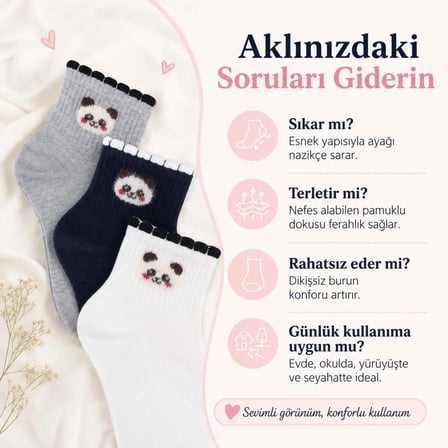 Kadın Panda Desenli Kısa Konç Çorap 6’lı Paket, %80 Pamuklu Dikişsiz Burun, Nefes Alan Yumuşak Bilek Çorabı, Siyah Beyaz Gri