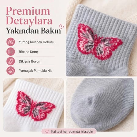 Kadın Kelebek Desenli Kısa Konç Çorap 3’lü Paket, %80 Pamuklu Dikişsiz Burun, Nefes Alan Yumuşak Bilek Çorabı, Siyah Beyaz Gri