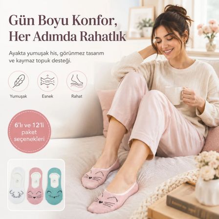 Kadın Hayvan Figürlü Görünmez Ekonomik Babet Çorabı 6’lı Paket – Kaymaz Topuklu Pamuklu Ekru, Pembe, Nane Yeşili