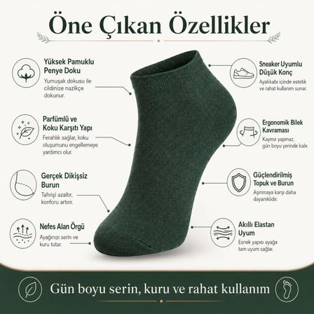 Erkek Pamuklu Patik Çorap 10'lu Paket 39-45 | Dikişsiz Burun, Koku Karşıtı, Nefes Alan Kısa Konç Sneaker Çorabı