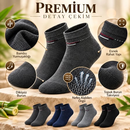 Erkek Bambu Patik Çorap 8'li Set Yumuşak Dikişsiz Nefes Alan Sıkmayan Lastikli Günlük Rahat Çorap
