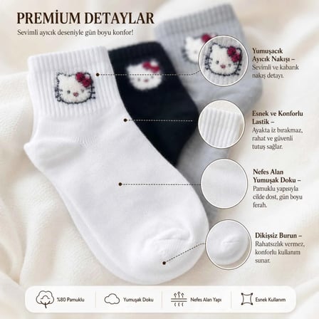 Berselya Kadın Kedi Desenli İnce Pamuklu Bilek Çorabı (36-40 Beden) - Siyah Beyaz Gri (3 Çift)