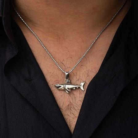 925 Ayar Gümüş Köpek Balığı Gümüş Kolye