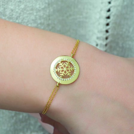 925 Ayar Gümüş Gold Kar Tanesi Bileklik