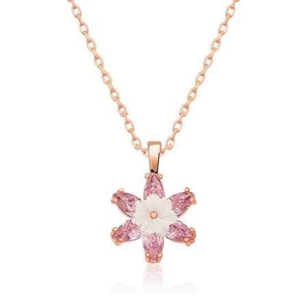 925 Ayar Gümüş Rose Pembe Lotus Çiçeği Kolye