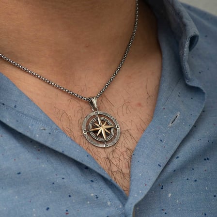 925 Ayar Gümüş Pusula Unisex Kolye