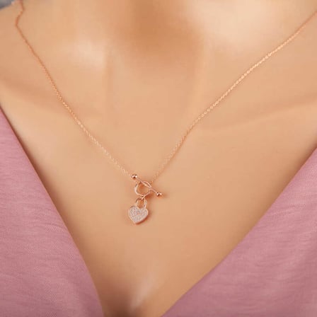 925 Ayar Gümüş Rose Sallantılı Kalp Kadın Kolye