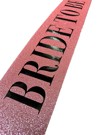 Pembe Üzeri Siyah Büyük Bride To Be Yazılı Simli Işıltılı Kuşak Kemer 10 cm Genişlik