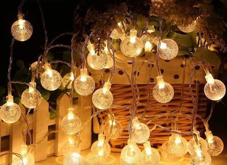 5m 28 Led Kristal Top Gün Işığı Şeffaf Kablo Fişli Eklemeli