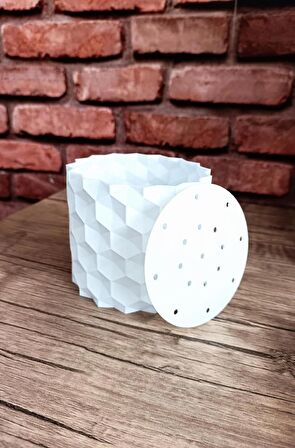 07 Geometrik Saksı Drenajlı Beyaz - Saksılık