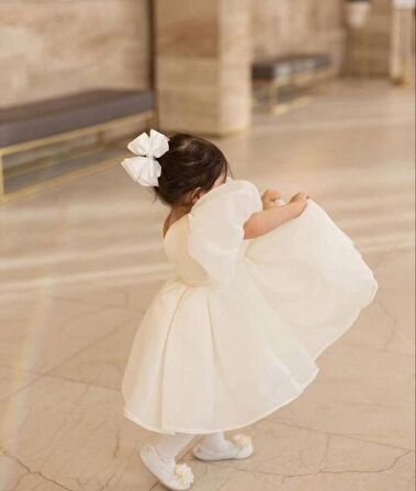 Kız Çocuk Bebek Gelinlik Abiye Beyaz Saten Karolin Elbise