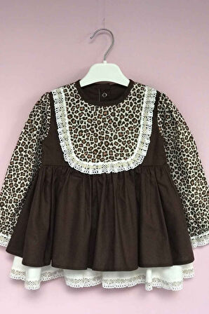 Dantel Detaylı Leopar Poplin Kız Çocuk Kız Bebek Elbise