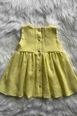 Nakışlı Şile Bezi Sarı Kız Çocuk Bebek Yazlık Pamuk Elbise