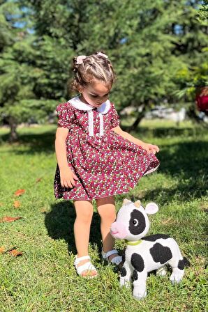 Bebe Yaka Dantel Detaylı Çiçekli Yazlık Kız Çocuk Bebek Pamuklu Elbise