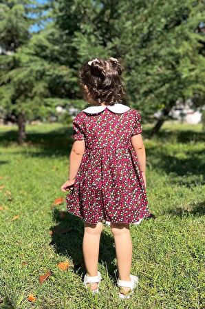 Bebe Yaka Dantel Detaylı Çiçekli Yazlık Kız Çocuk Bebek Pamuklu Elbise