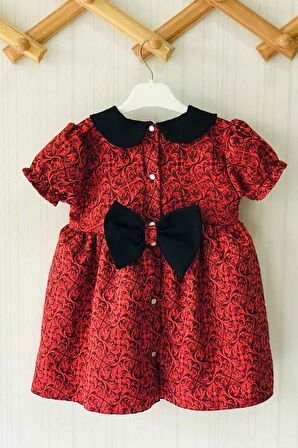 Fiyonk Detaylı Tarçın Renk Kız Çocuk Bebek Tasarım Elbise
