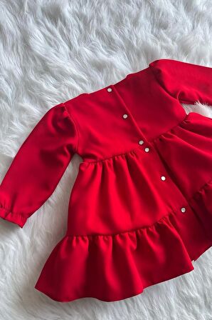 Kırmızı Dantel Ve Kurdele Detaylı Abiye Kız Çocuk Bebek Bayram Doğum Günü Elbise