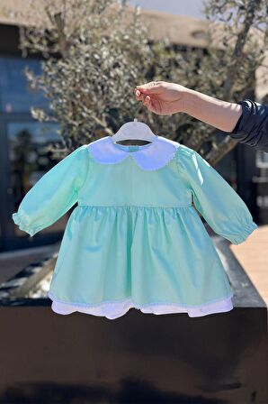 Dantel Detaylı Kız Çocuk Bebek Uzun Kol Bebe Yaka Elbise