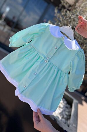 Dantel Detaylı Kız Çocuk Bebek Uzun Kol Bebe Yaka Elbise