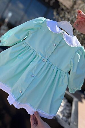 Dantel Detaylı Kız Çocuk Bebek Uzun Kol Bebe Yaka Elbise