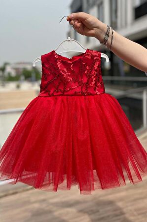 Pul Payet ve Kristal Tül Kız Çocuk Bebek Henna Kına Mevlüt Abiye Elbise