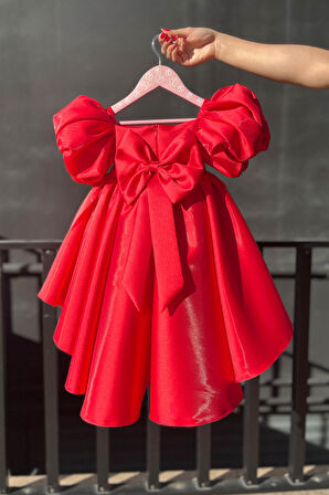 Kırmızı Kız Çocuk Bebek Kuyruklu Kabarık Abiye Elbise