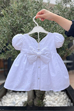 Beyaz Fisto Kız Çocuk Bebek Mevlüt Pamuklu Elbise