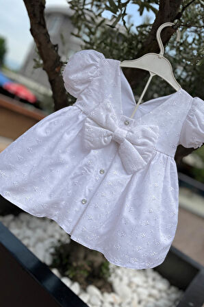 Beyaz Fisto Kız Çocuk Bebek Mevlüt Pamuklu Elbise