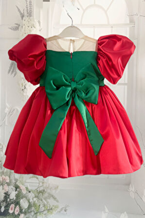 Kırmızı Yeşil Yeniyıl Noel Kız Çocuk Bebek Abiye Elbise