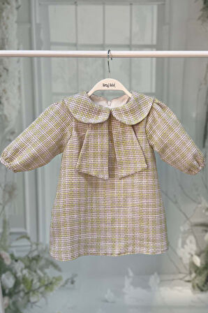 Bebe Yaka Kız Çocuk Bebek Tüvit Yeşil Elbise