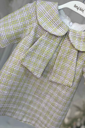 Bebe Yaka Kız Çocuk Bebek Tüvit Yeşil Elbise