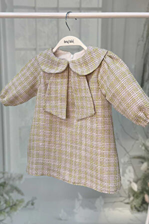 Bebe Yaka Kız Çocuk Bebek Tüvit Yeşil Elbise