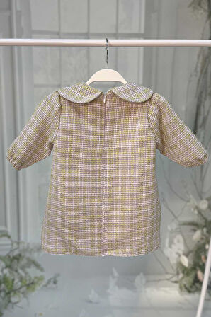 Bebe Yaka Kız Çocuk Bebek Tüvit Yeşil Elbise