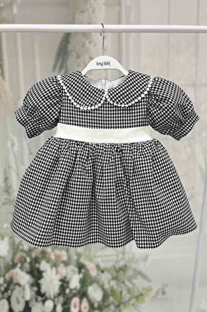 Bebe Yaka Dantelli Kız Çocuk Bebek Kazayağı Siyah Beyaz Elbise